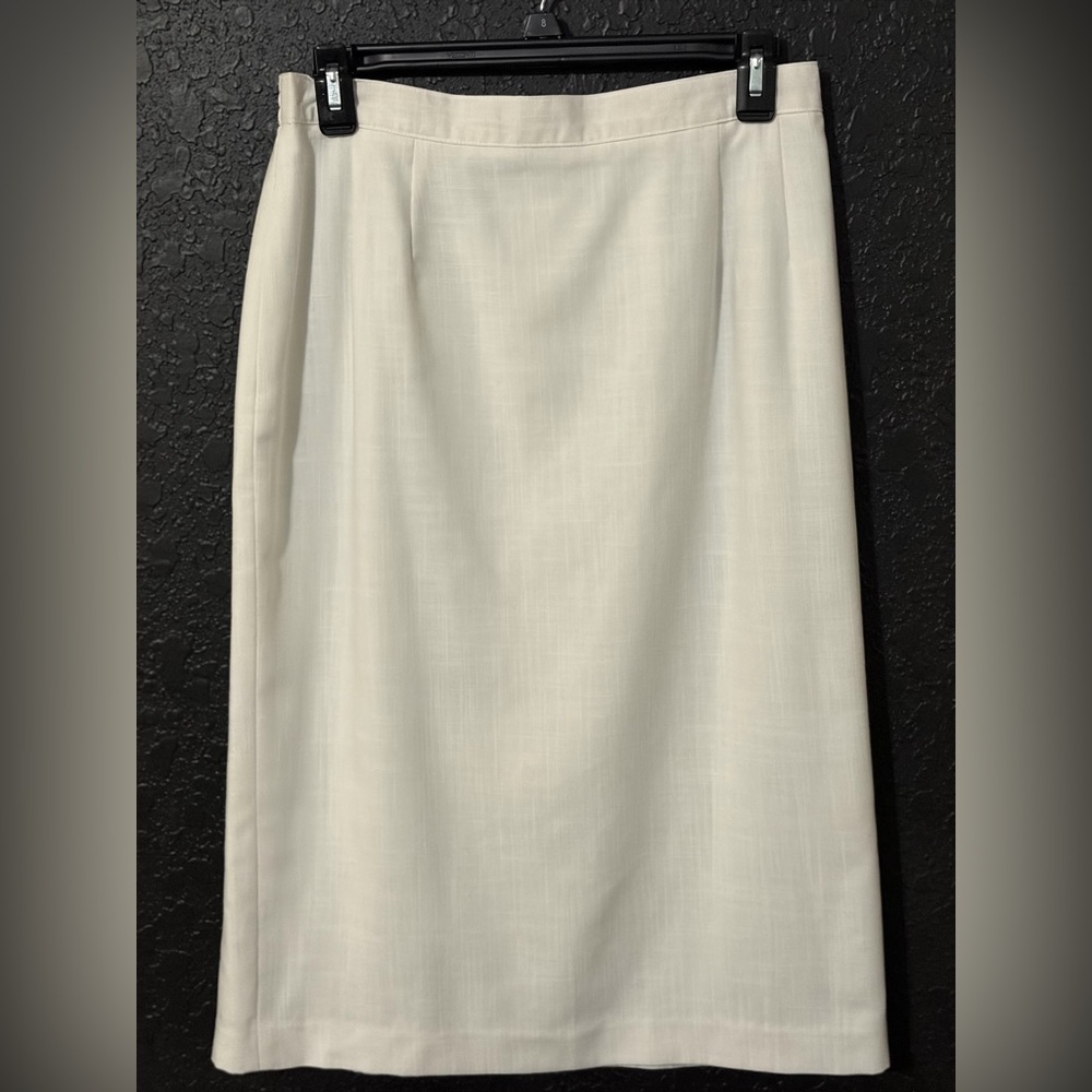 Joan Leslie Petite 12P Cream Midi Skirt Elastic Waist Modest Career Office